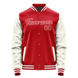 Custom Red Cream Solid Color Varsity Letterman Jacket