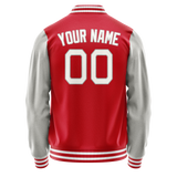 Custom Red Gray Solid Color Varsity Letterman Jacket