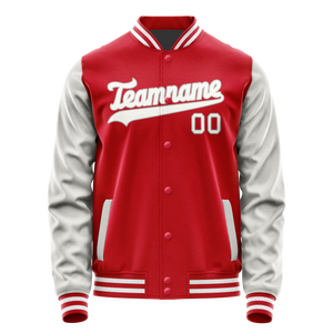 Custom Red Gray Solid Color Varsity Letterman Jacket
