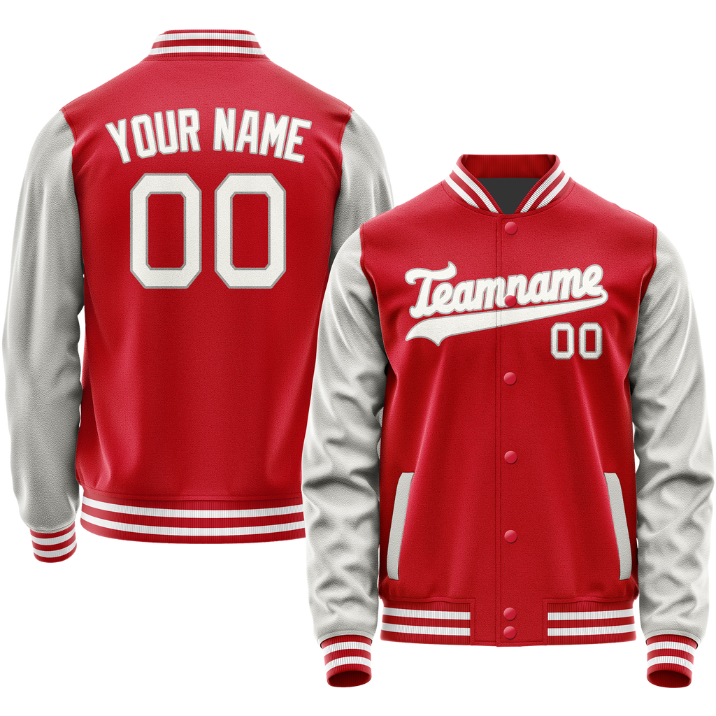 Custom Red Gray Solid Color Varsity Letterman Jacket