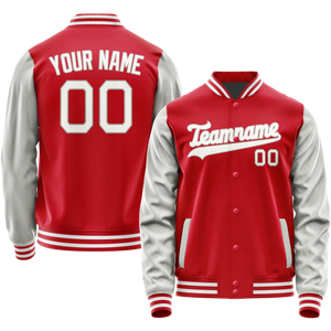 Custom Red Gray Solid Color Varsity Letterman Jacket
