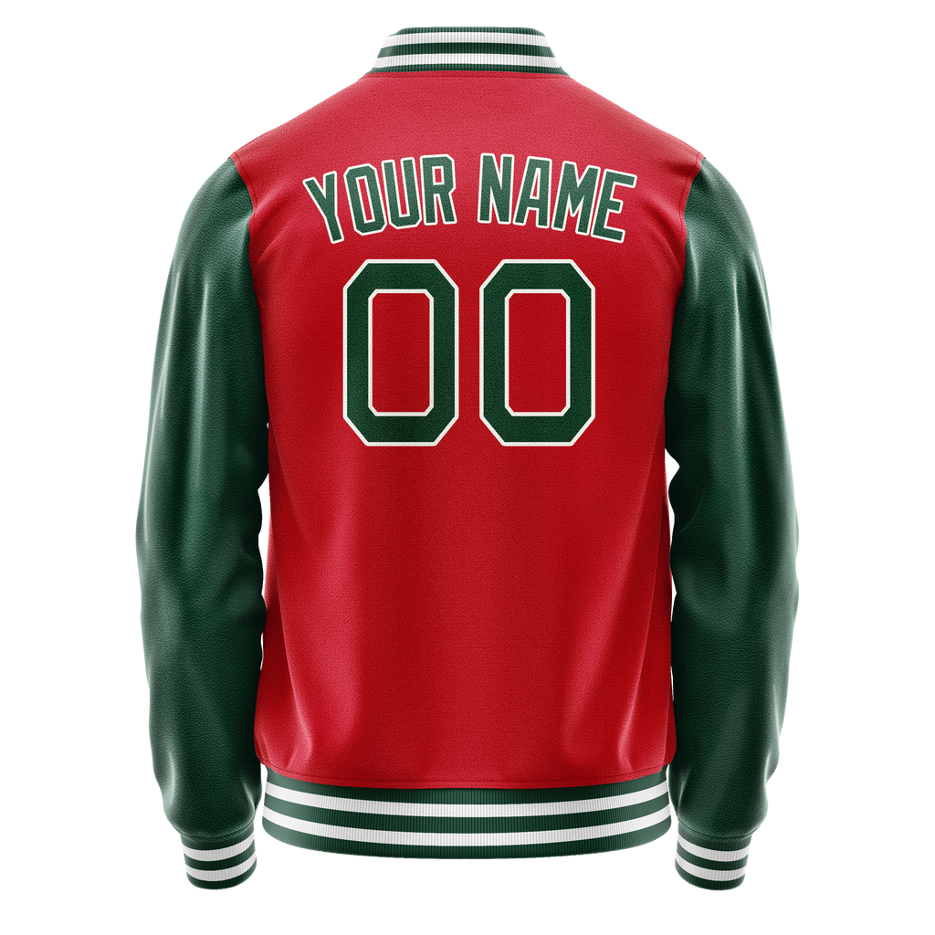 Custom Red Kelly-Green Solid Color Varsity Letterman Jacket