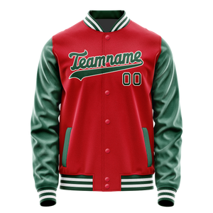 Custom Red Kelly-Green Solid Color Varsity Letterman Jacket