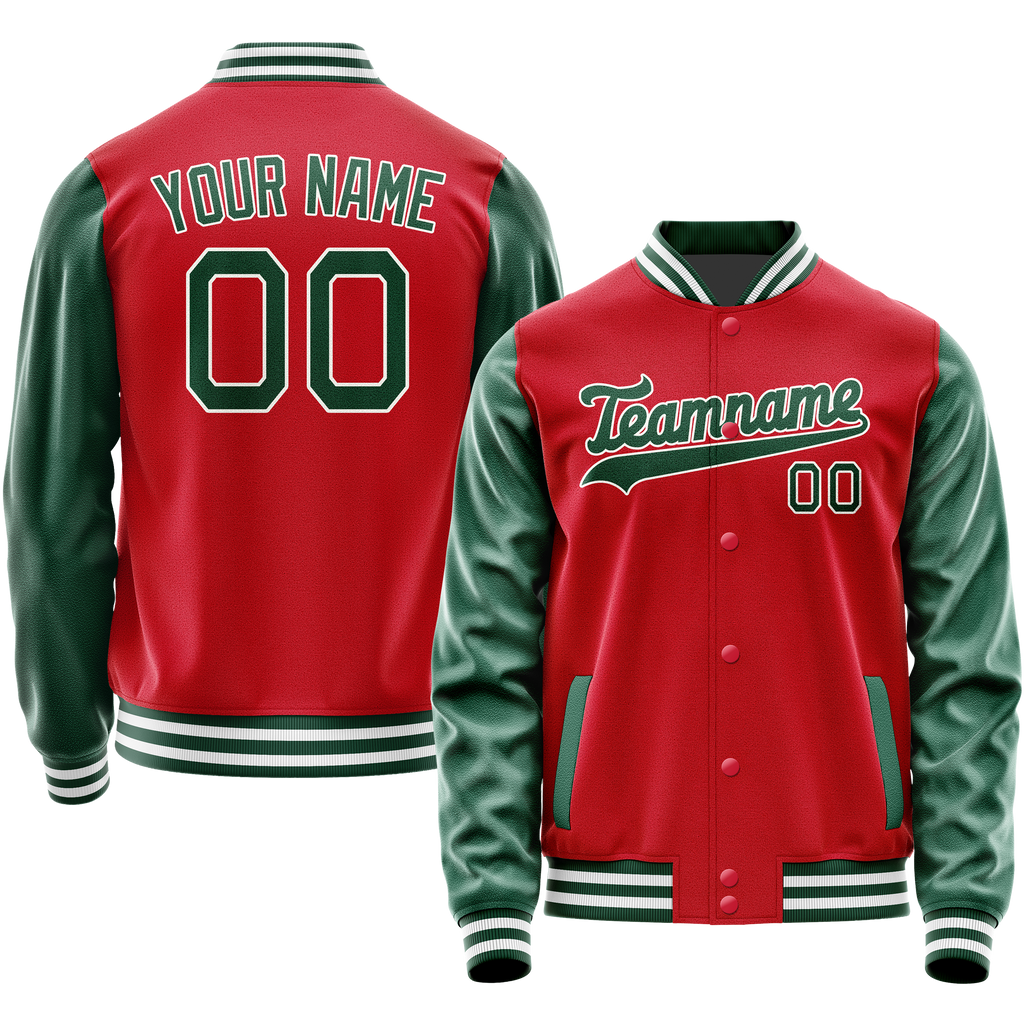 Custom Red Kelly-Green Solid Color Varsity Letterman Jacket
