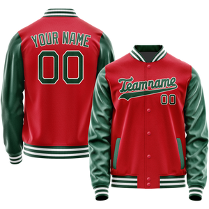 Custom Red Kelly-Green Solid Color Varsity Letterman Jacket