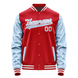 Custom Red Light-Blue Solid Color Varsity Letterman Jacket