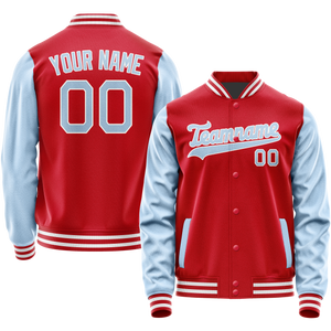 Custom Red Light-Blue Solid Color Varsity Letterman Jacket