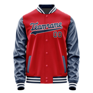 Custom Red Navy Solid Color Varsity Letterman Jacket