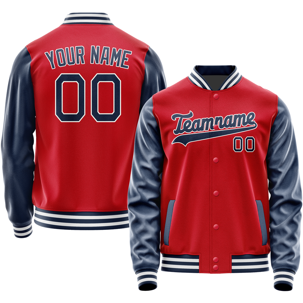 Custom Red Navy Solid Color Varsity Letterman Jacket