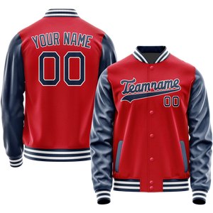 Custom Red Navy Solid Color Varsity Letterman Jacket