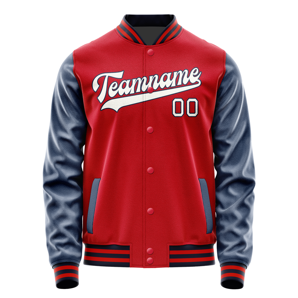Custom Red Royal Solid Color Varsity Letterman Jacket