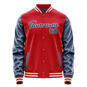 Custom Red Royal Solid Color Varsity Letterman Jacket