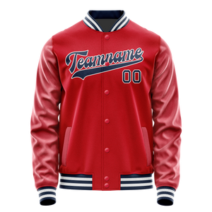Custom Red Navy Solid Color Varsity Letterman Jacket
