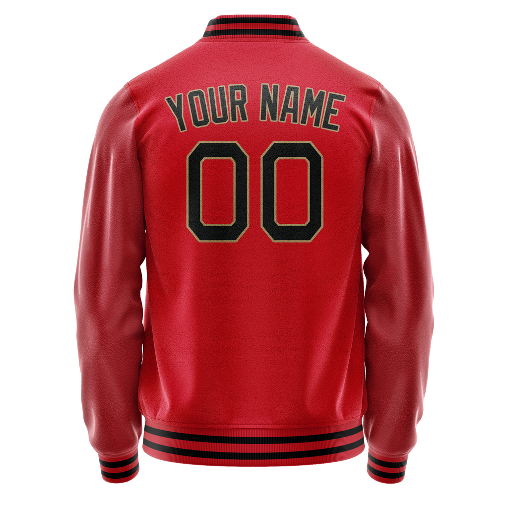 Custom Red Black Solid Color Varsity Letterman Jacket