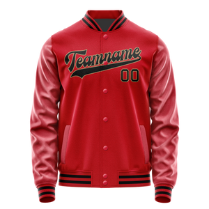Custom Red Black Solid Color Varsity Letterman Jacket