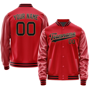Custom Red Black Solid Color Varsity Letterman Jacket