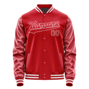Custom Red White Solid Color Varsity Letterman Jacket