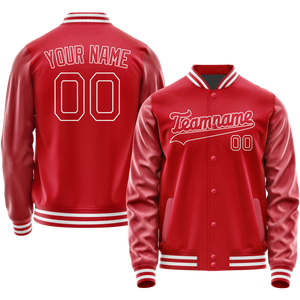 Custom Red White Solid Color Varsity Letterman Jacket