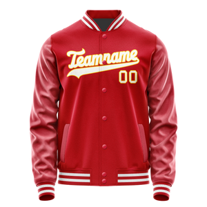 Custom Red Gold Solid Color Varsity Letterman Jacket