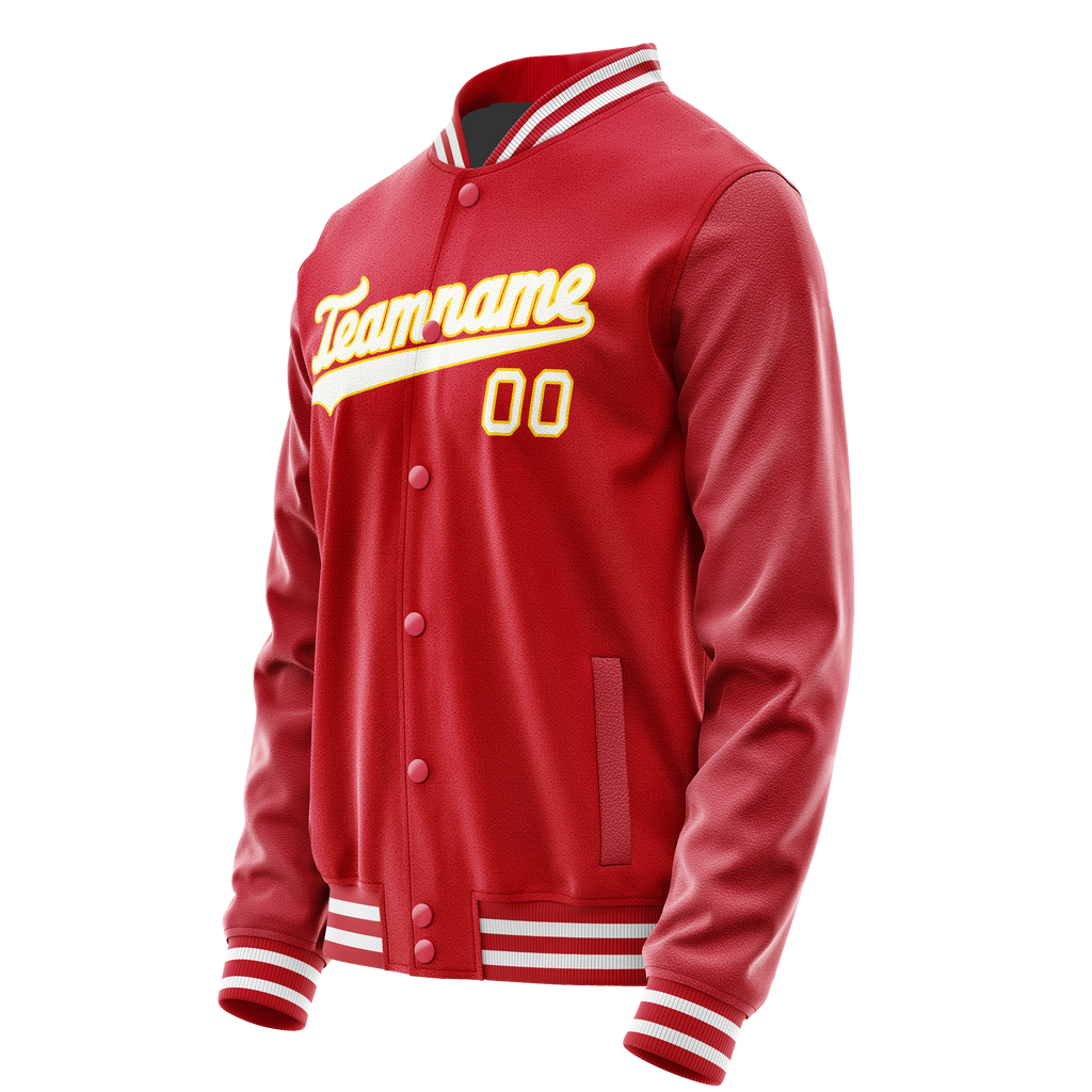 Custom Red Gold Solid Color Varsity Letterman Jacket