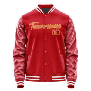 Custom Red Cream Solid Color Varsity Letterman Jacket