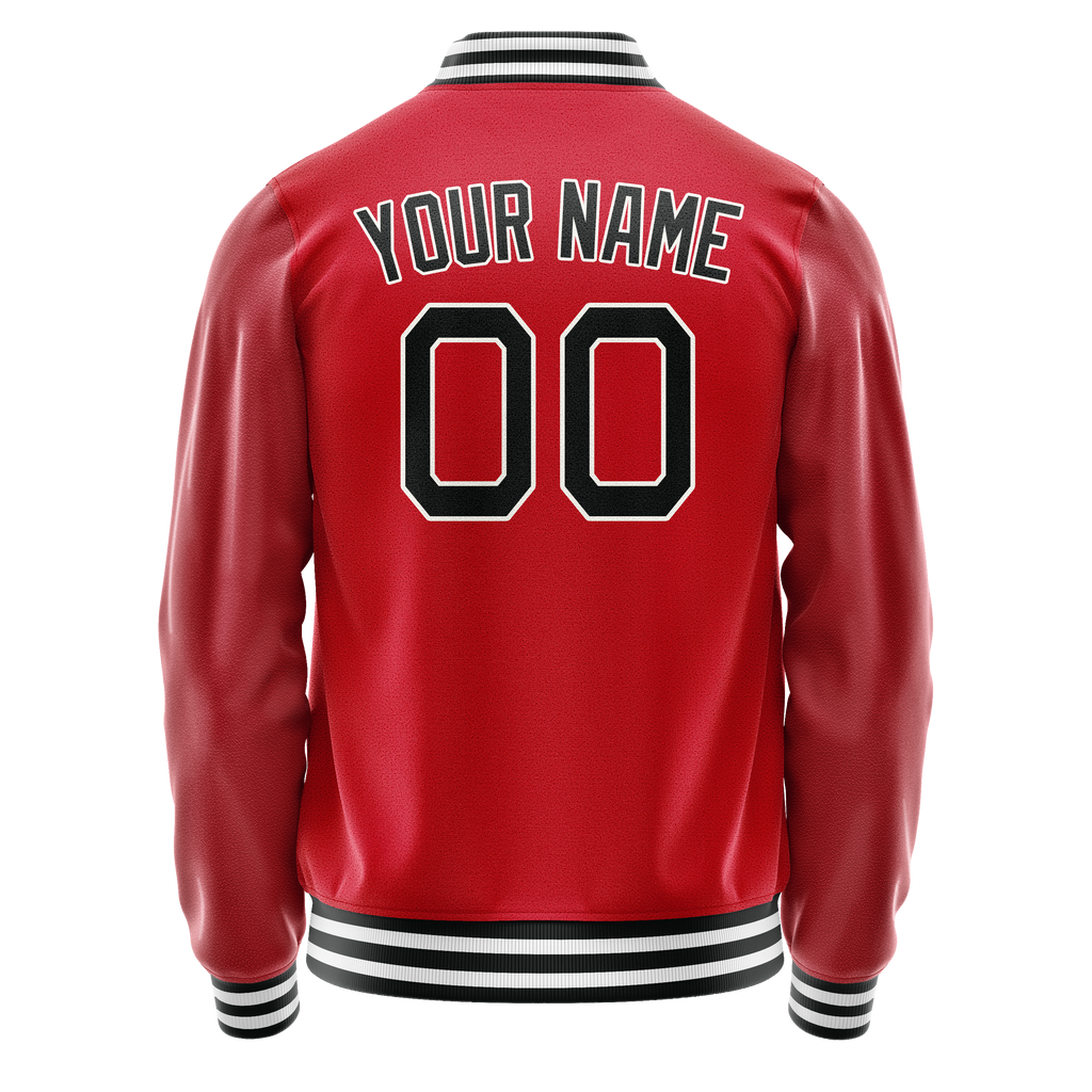 Custom Red Black Solid Color Varsity Letterman Jacket