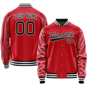 Custom Red Black Solid Color Varsity Letterman Jacket