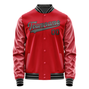 Custom Red Gray Solid Color Varsity Letterman Jacket