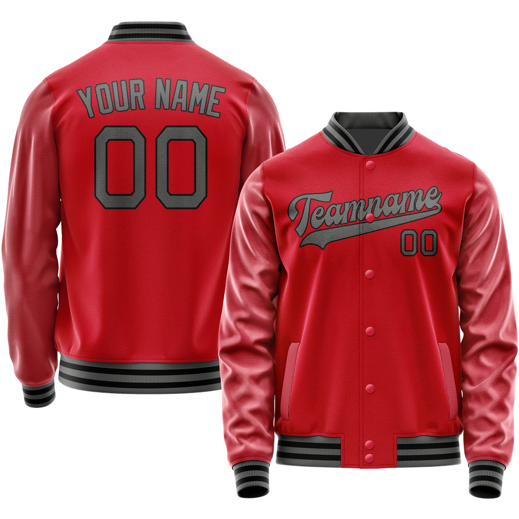 Custom Red Gray Solid Color Varsity Letterman Jacket