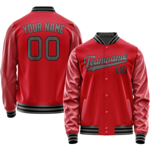 Custom Red Gray Solid Color Varsity Letterman Jacket
