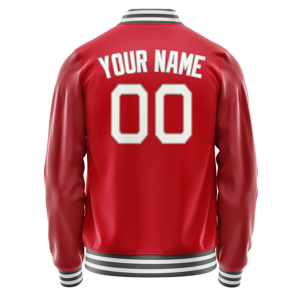 Custom Red Gray Solid Color Varsity Letterman Jacket