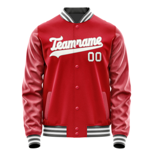 Custom Red Gray Solid Color Varsity Letterman Jacket