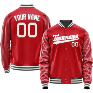 Custom Red Gray Solid Color Varsity Letterman Jacket