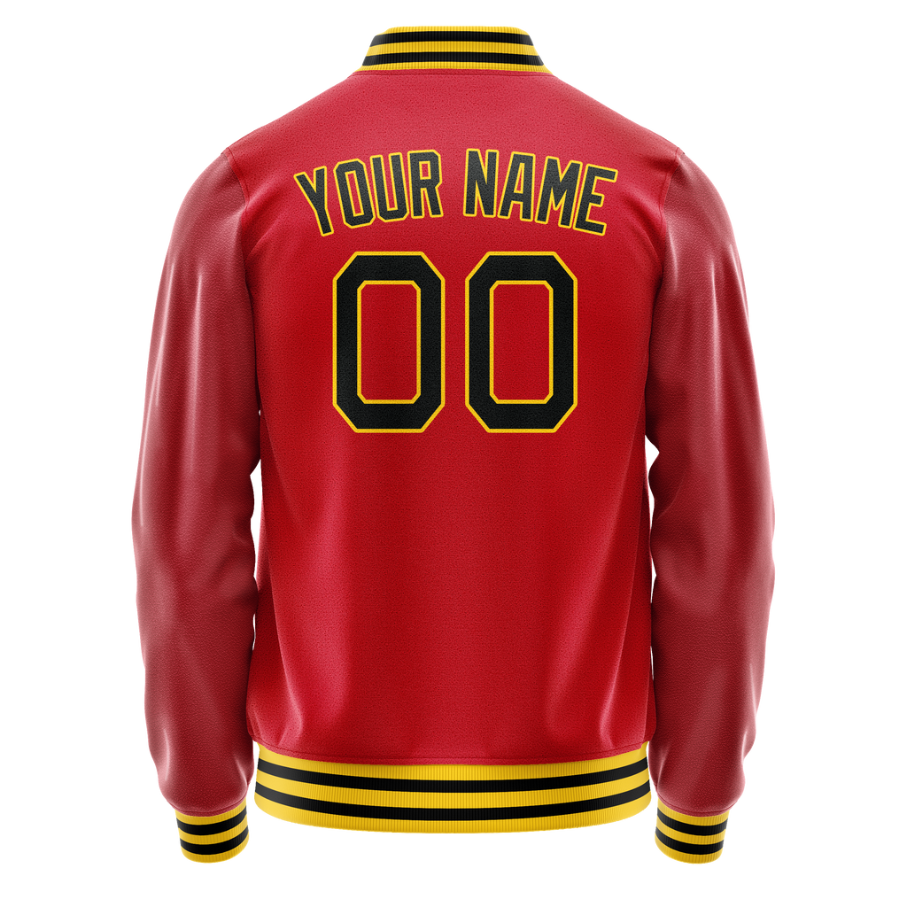 Custom Red Black Solid Color Varsity Letterman Jacket