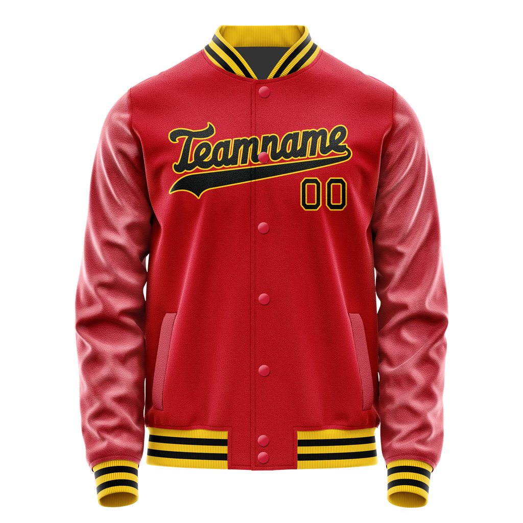 Custom Red Black Solid Color Varsity Letterman Jacket