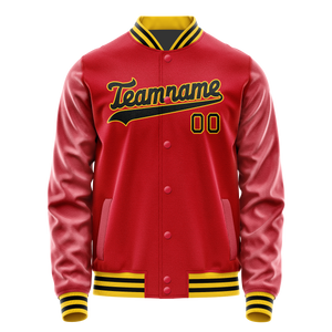 Custom Red Black Solid Color Varsity Letterman Jacket