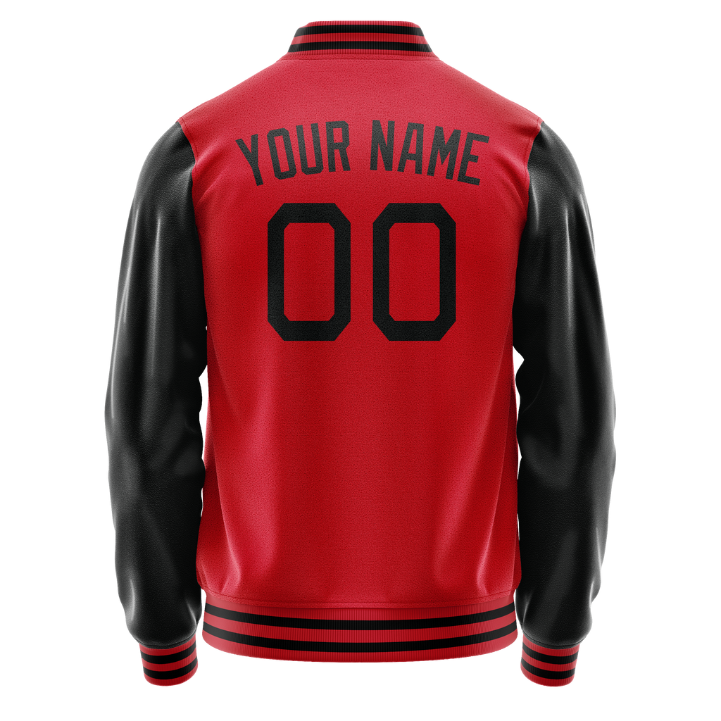 Custom Red Black Solid Color Varsity Letterman Jacket