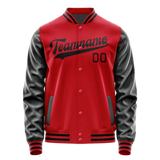 Custom Red Black Solid Color Varsity Letterman Jacket