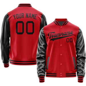 Custom Red Black Solid Color Varsity Letterman Jacket