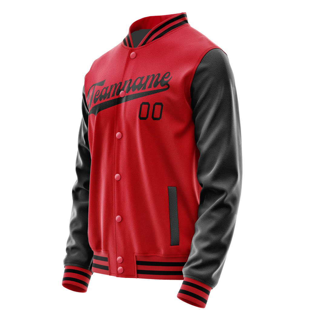 Custom Red Black Solid Color Varsity Letterman Jacket