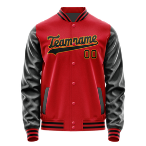 Custom Red Black Solid Color Varsity Letterman Jacket