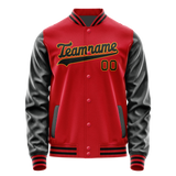 Custom Red Black Solid Color Varsity Letterman Jacket