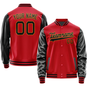 Custom Red Black Solid Color Varsity Letterman Jacket