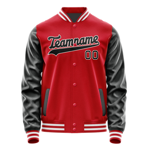 Custom Red Black Solid Color Varsity Letterman Jacket