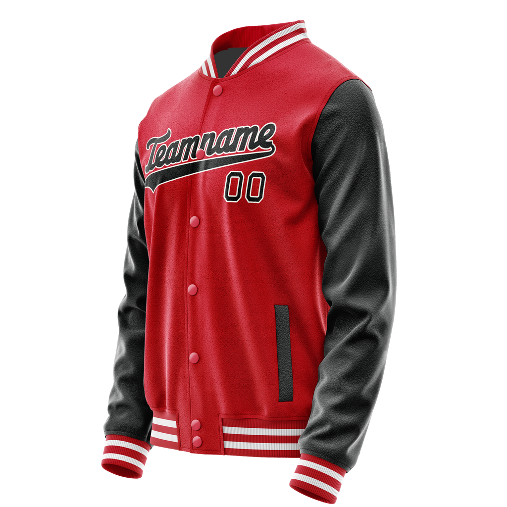 Custom Red Black Solid Color Varsity Letterman Jacket