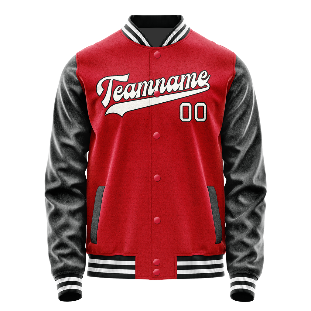 Custom Red Black Solid Color Varsity Letterman Jacket