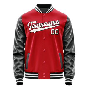 Custom Red Black Solid Color Varsity Letterman Jacket