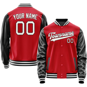 Custom Red Black Solid Color Varsity Letterman Jacket