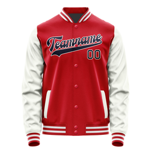 Custom Red White Solid Color Varsity Letterman Jacket