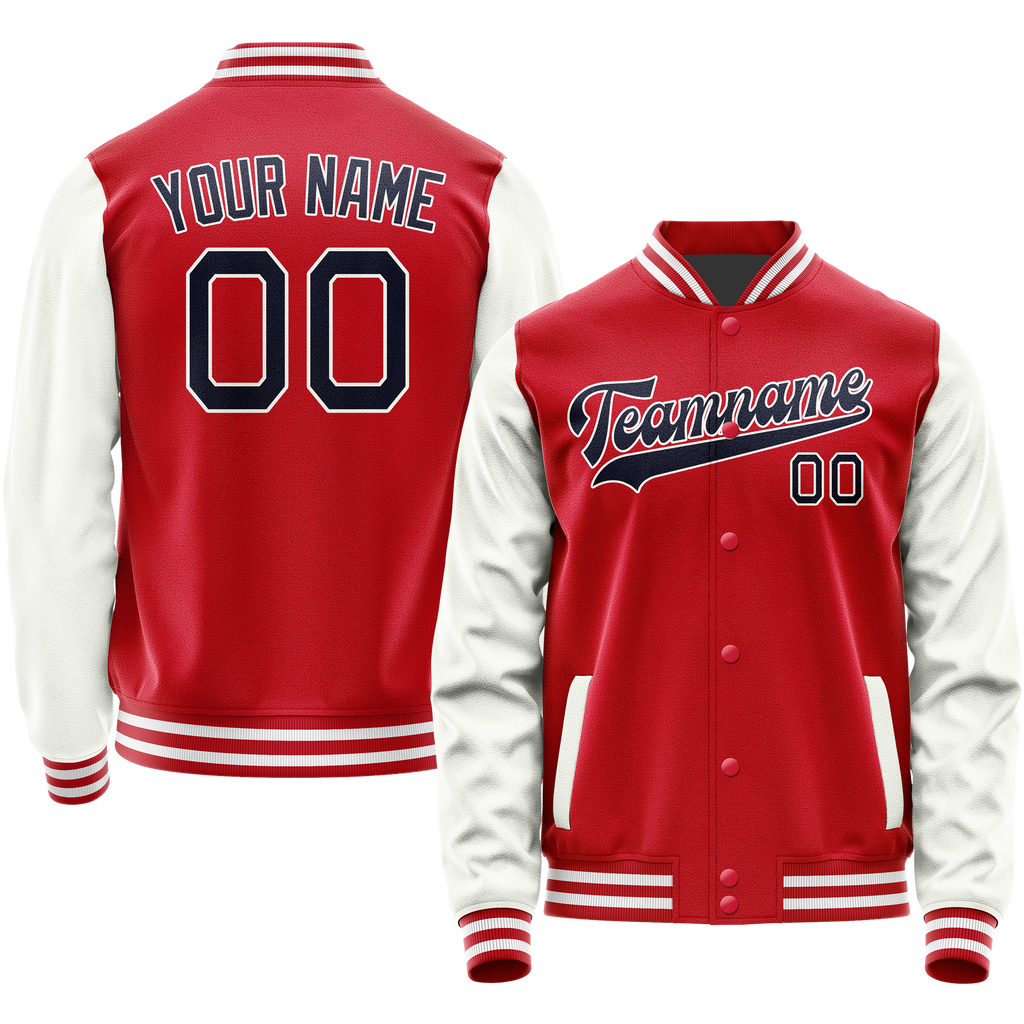 Custom Red White Solid Color Varsity Letterman Jacket